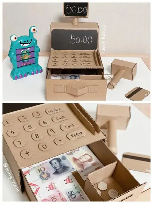 今日陪玩自制收银机创意手工