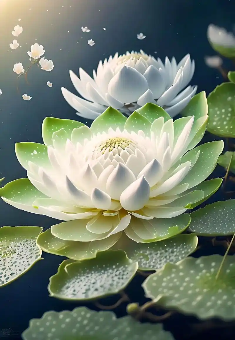 梦幻般的白玉莲花,##ai绘画 #抖音图文来了 #图文伙伴计 - 抖音