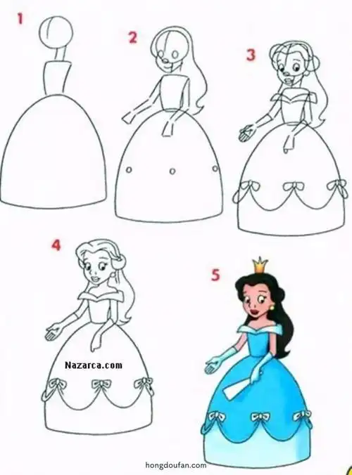 一步一步学习画穿着蓝色裙子的公主公主简笔画大全