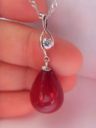 珍珠项坠吊坠 925银饰 自然 14*18水滴形 红色 南洋珍珠项链