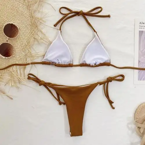 色欧美沙滩系带比基尼性感三点式年夏季分体泳衣bikinirpgv 天蓝色 s