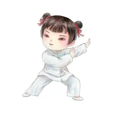 白色手绘卡通女孩练武武术打太极元素png素材
