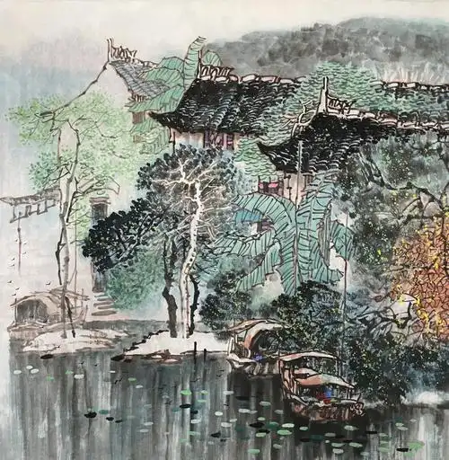 水乡  #国画山水  #江南水乡水墨画  #斗方  #斗方水乡  #斗方山水