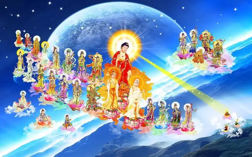 佛像画像结缘西方三圣阿弥陀佛接引图佛像 相纸双面塑封012 a3(42x29.