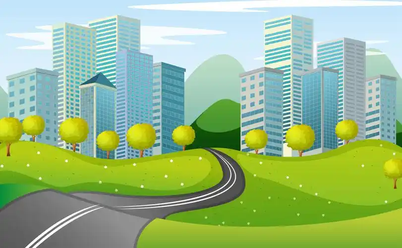 狭窄,道路,城市,插画