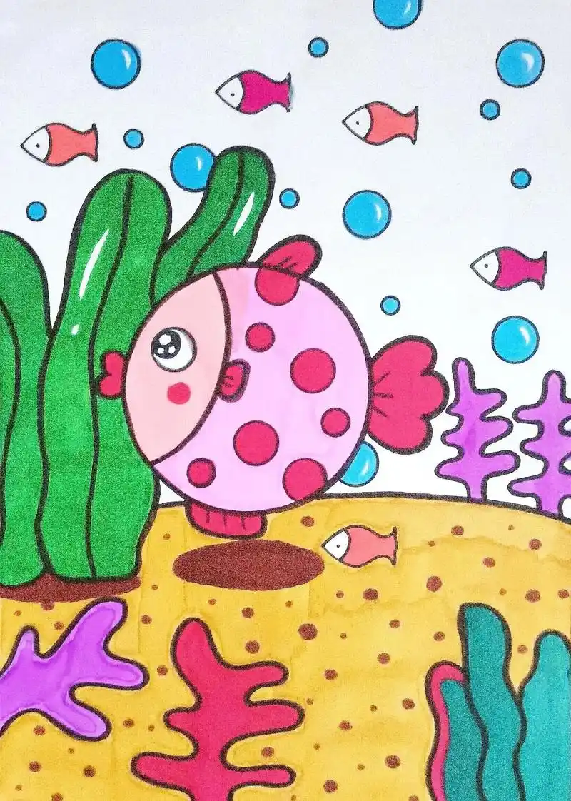 海底世界儿童画.海底世界儿童画,小鱼简笔画美丽的海洋世界 # - 抖音