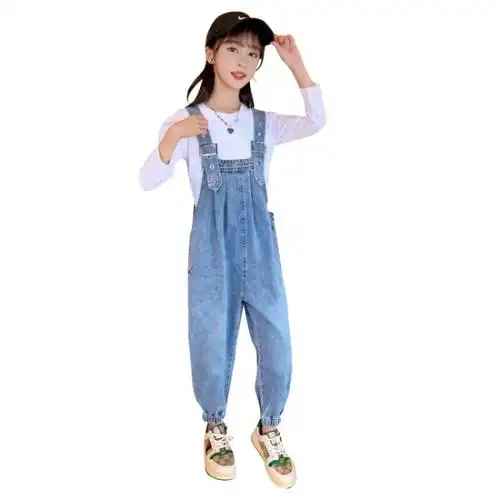 乌鹿女童背带裤儿童春秋牛仔裤洋气韩版大童裤子春款女孩外穿长裤春装