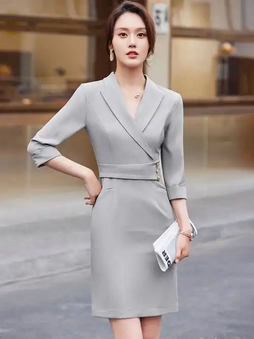 中袖西装连衣裙女夏季高端气质女神范工作服售楼部处工装职业套裙