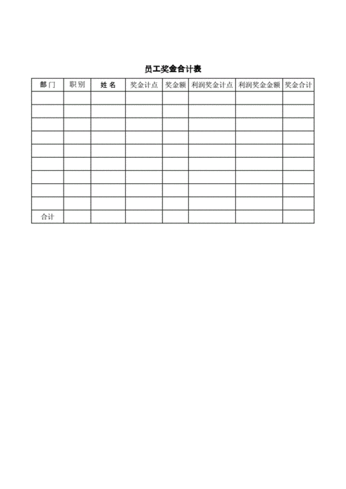 公司员工管理表格员工奖金合计表docx2页