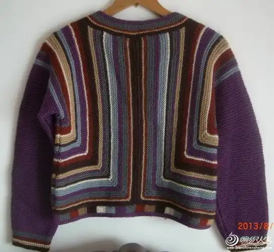 南美风格长袖短款彩条开衫毛衣 零线好用处