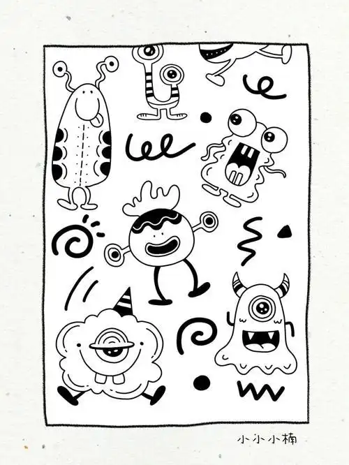 简单易学的可爱小怪兽简笔画教程小怪兽黑白线描画 小怪兽卡通涂鸦