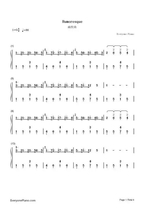 幽默曲-德沃夏克双手简谱预览1-钢琴谱文件(五线谱,双手简谱,数字谱