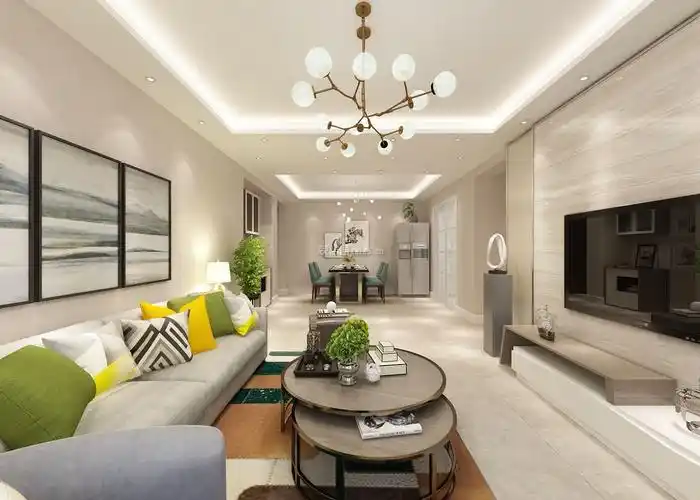 134平米三居室现代风格客厅吊顶装修设计效果图