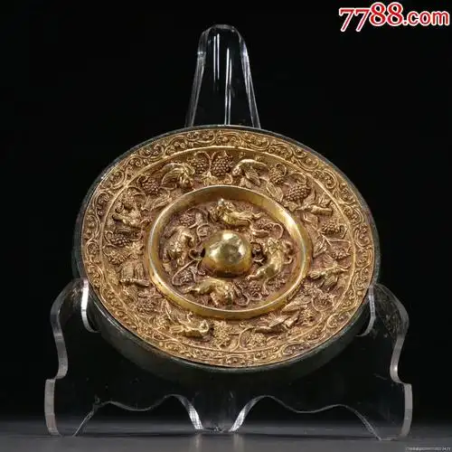 铜鎏金海兽葡萄纹铜镜a21s160f