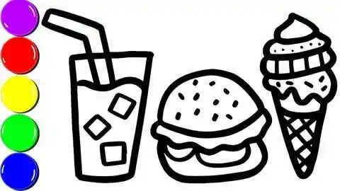 孩子一看就会画,幼儿简笔画上色教程:汉堡 薯条 可乐