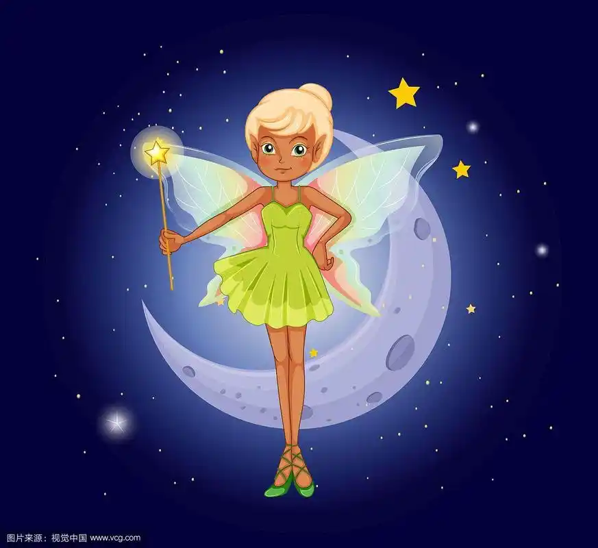 一个在新月前拿着魔杖的仙女