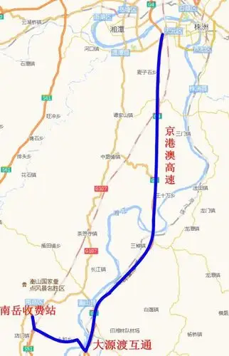 从g107国道→南岳收费站→s51(南岳高速)→s80(衡邵高速)→s61(岳临