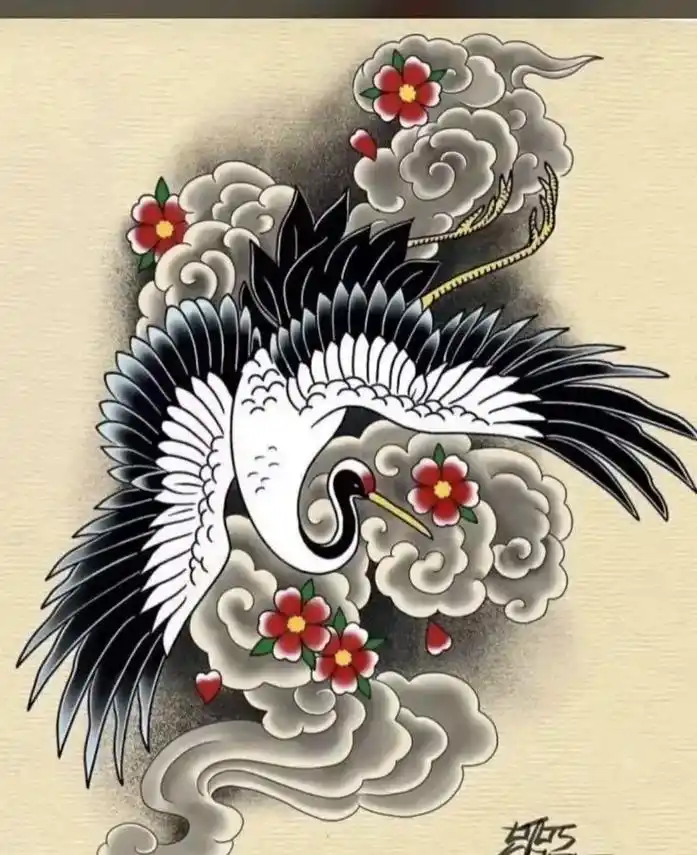 鹤纹身图案.#仙鹤纹身 #老传统纹身 #新传统纹身 #水墨纹 - 抖音