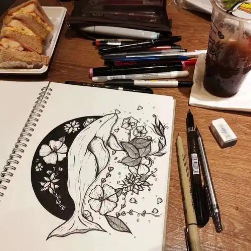 黑白装饰画临摹鲸鱼