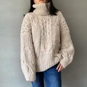 重磅慵懒风 欧洲小众款 纯羊绒手工棒针编织加厚保暖宽松女毛衣