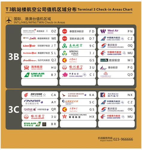 重庆江北机场值机柜台分布图一览