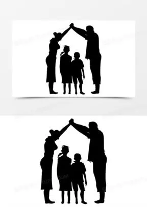 一家四口人物剪影