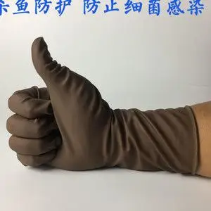 抓鱼防滑防水薄款贴合挖藕洗车加长专用卖鱼摘洗冬季加绒杀鱼手套