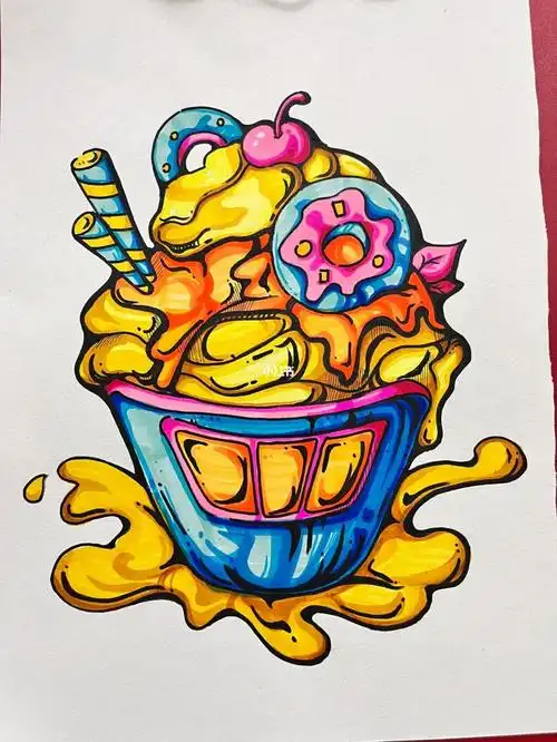 夏天啦,画点冰淇淋降温#冰淇淋  #手绘  #马克笔  #装饰画