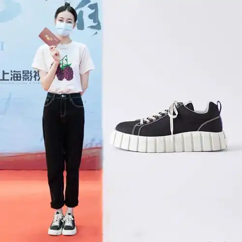 迪丽热巴明星同款韩版厚底松糕饼干运动运动休闲帆布鞋