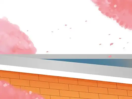 彩色手绘卡通围墙墙壁樱花树元素png素材