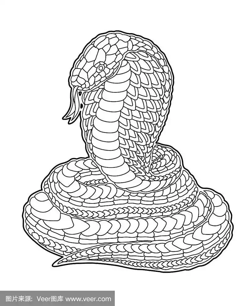 用装饰性的卡通眼镜蛇涂色书页