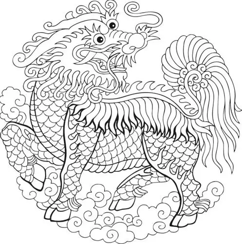 线描麒麟