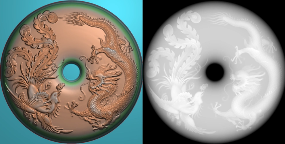 pnk033龙凤玉石平安扣jdp格式激光雕刻图案平安扣带灰度图电脑精雕图