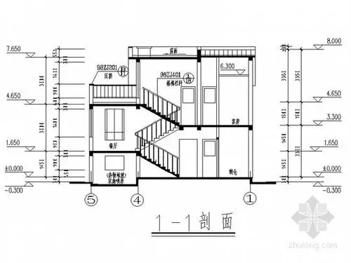 两层别墅住宅建筑剖面图