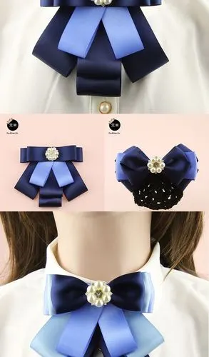 风英伦职业银行移动电信商务正装西装百搭甜美领花配饰 蓝百合领结