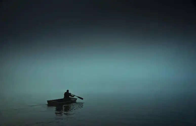 划船,划艇,一个人,公园,横图,室外,神秘,湖,雾,华盛顿,美国,安静,摄影