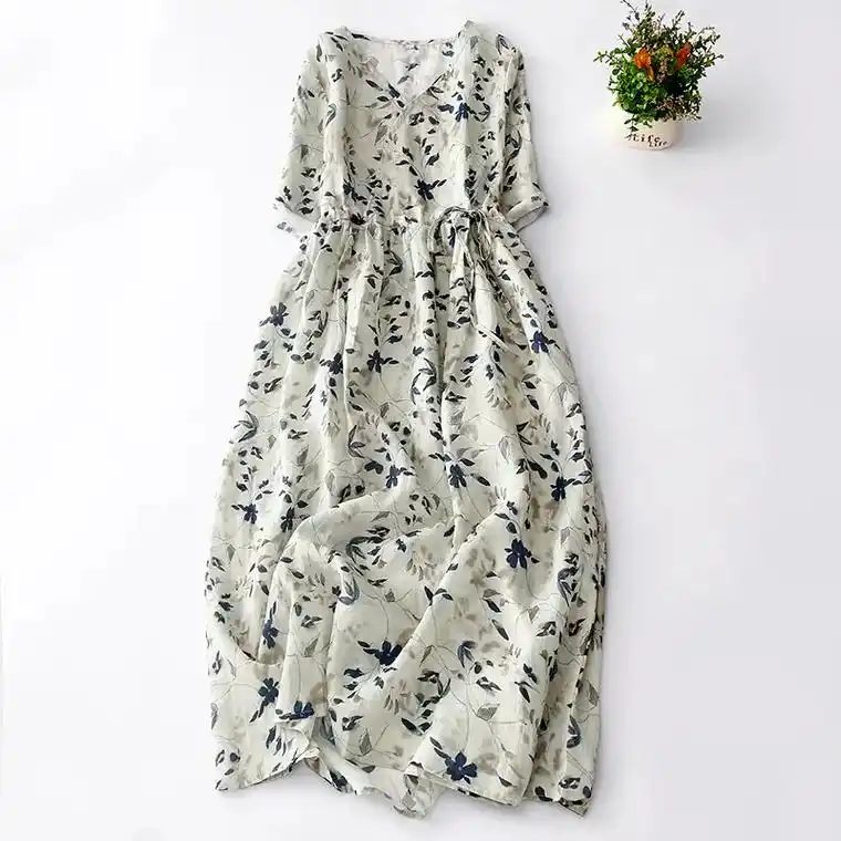 苎麻连衣裙女洋气减龄文艺棉麻碎花裙子.40 或将近40的女人 - 抖音