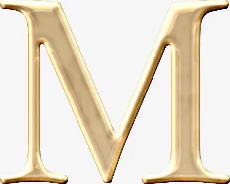 本作品全称为《金色简约风大气英文字母m创意艺术字素材》,在整个配色