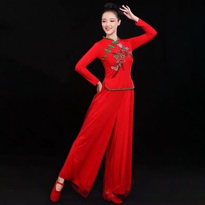 广场舞服装女夏季古典舞扇子舞民族舞蹈中老年表演服秧歌舞演出服