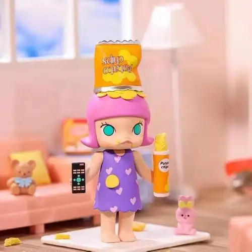 盲盒隐藏款molly美食派对系列盲盒确认款薯片披萨隐藏意粉 甜甜圈天使