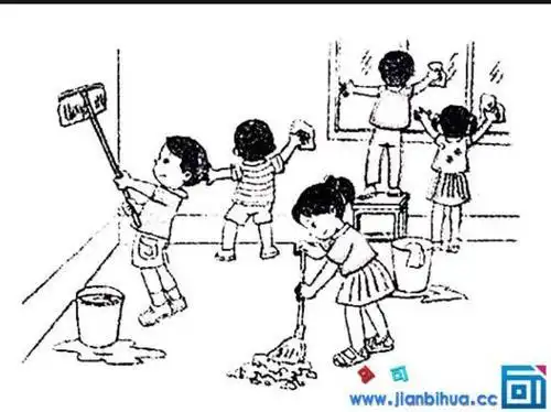 班级搞卫生简笔画 简笔画图片大全-普车都