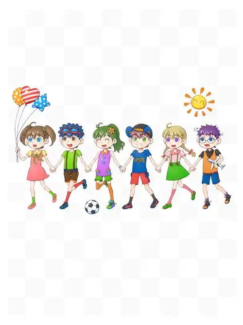 儿童节小朋友们手牵手卡通简笔画