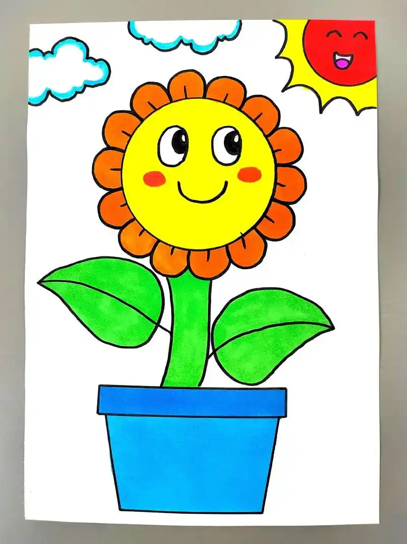 教你简单画一朵可爱的向日葵97,看完就会,幼儿园小朋友也能独立完成