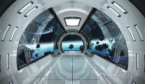 太空飞船内部与地球上的视图 3d 渲染 t 中的元素