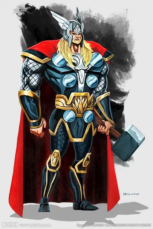 复仇者联盟卡通雷神形象手绘壁纸设计图__动漫人物_动漫动画_设计图库