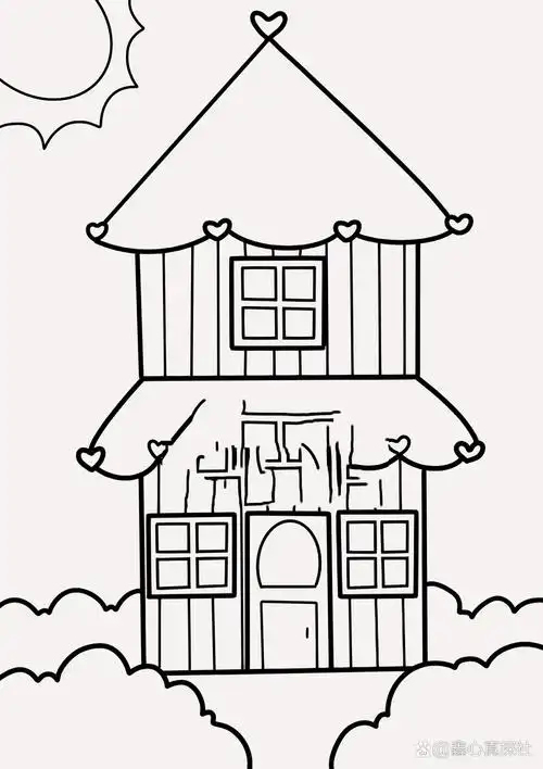 爱心小屋儿童创意画 粉色的房子儿童画