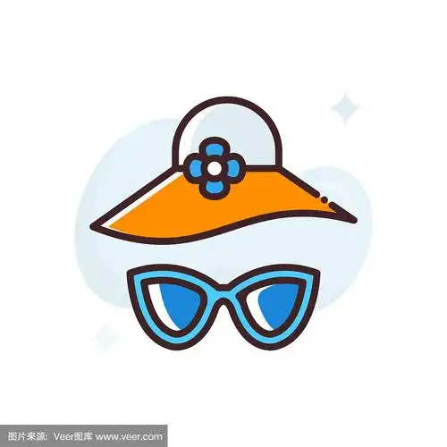 沙滩帽矢量图标填充轮廓风格插图.