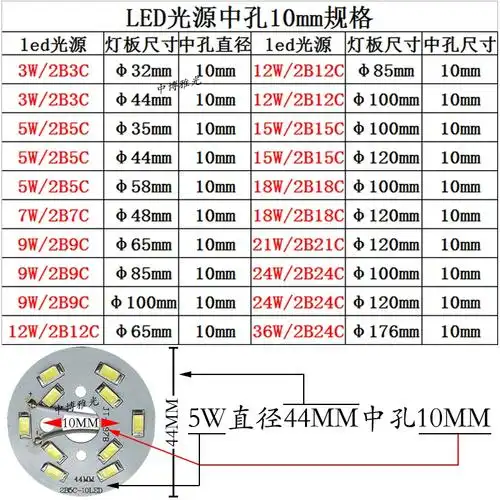 led灯板光源铝基板贴片圆形高亮7w9w改造筒灯灯片餐吊灯5730灯芯