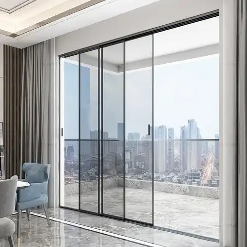 极窄三联动推拉门厨房阳台隔断门钛镁铝合金吊轨t长虹玻璃移门定