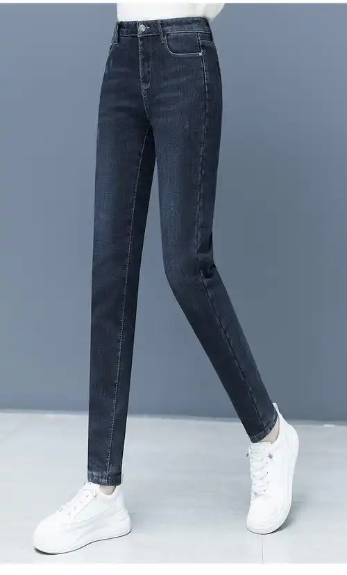 加绒牛仔裤女宽松直筒休闲长裤2020新款高腰显瘦女裤秋冬小脚裤子